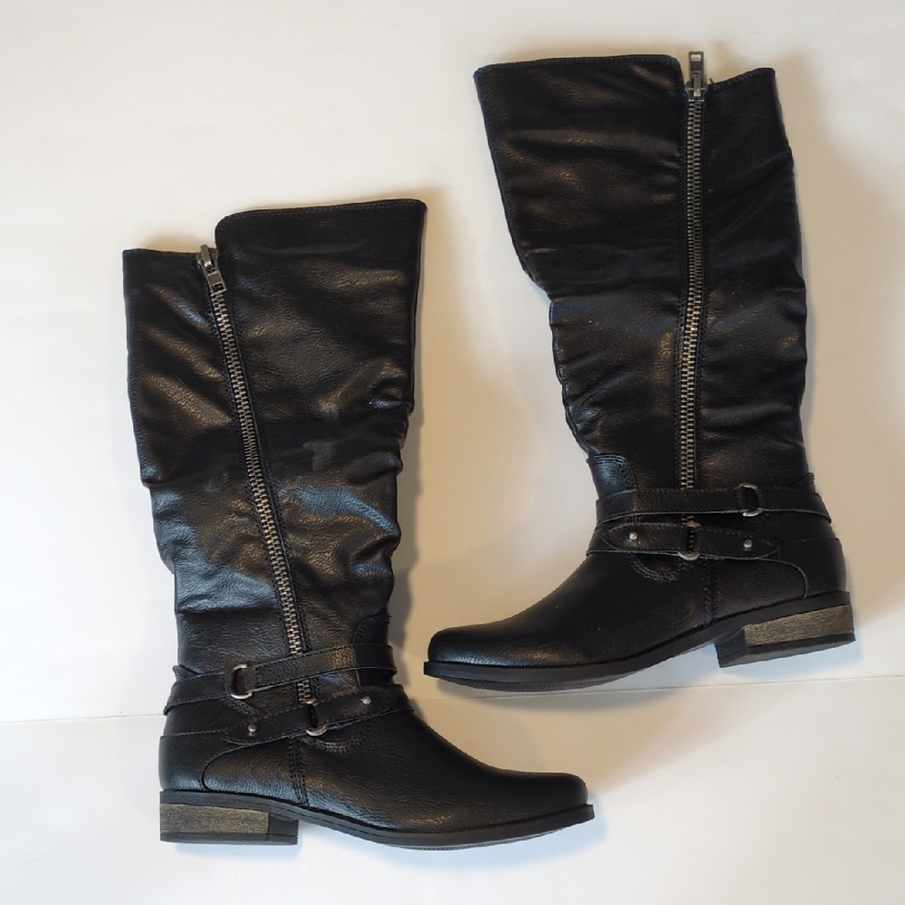 Rampage Black Mid-Calf Riding Boots with Buckle Strap
